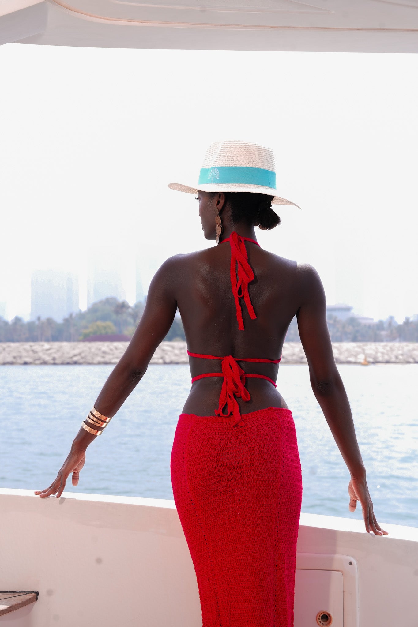 AISHA WOMEN MAXI CROCHET DRESS RED