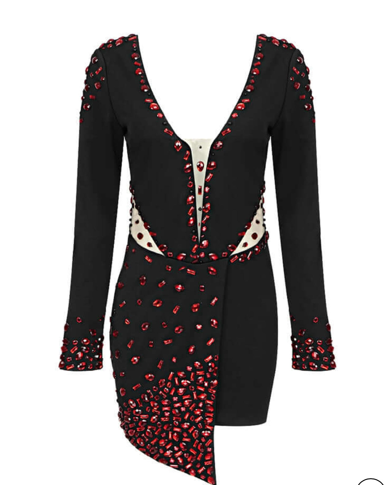 CRYSTAL DESIGN LONG SLEEVE BANDAGE DRESS