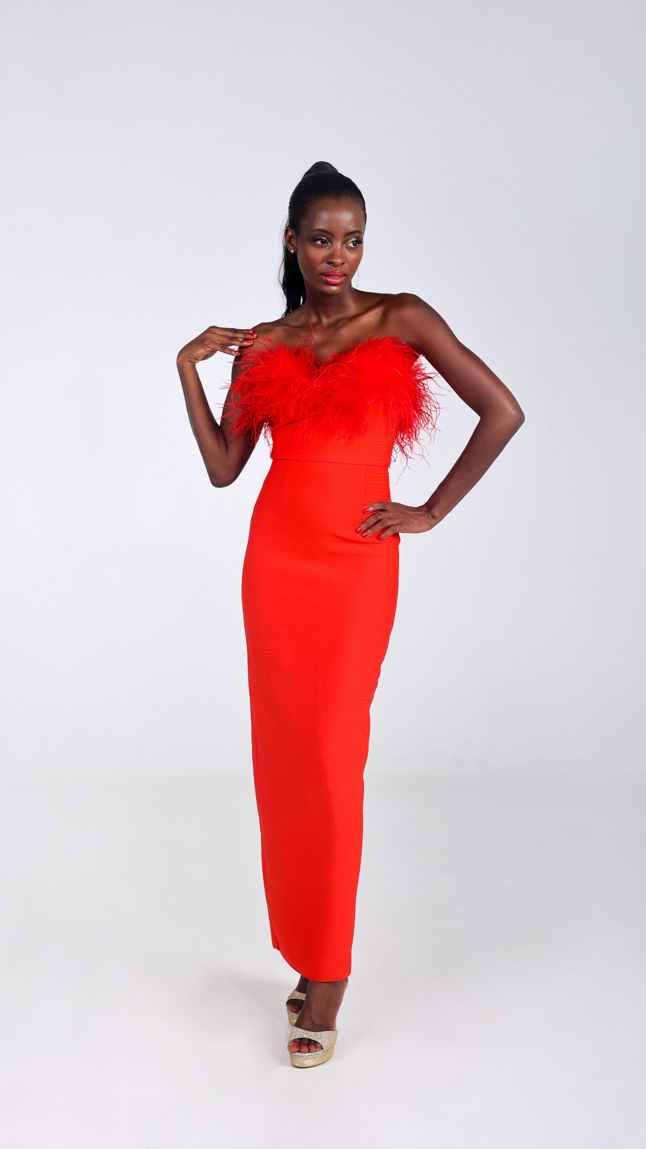 TINA RED MIDI BANDAGE DRESS
