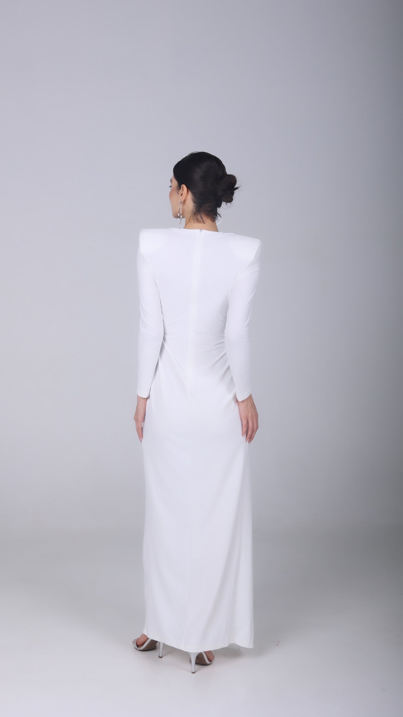 CREMELDA WHITE PLUNGE-NECK DRAPED GOWN