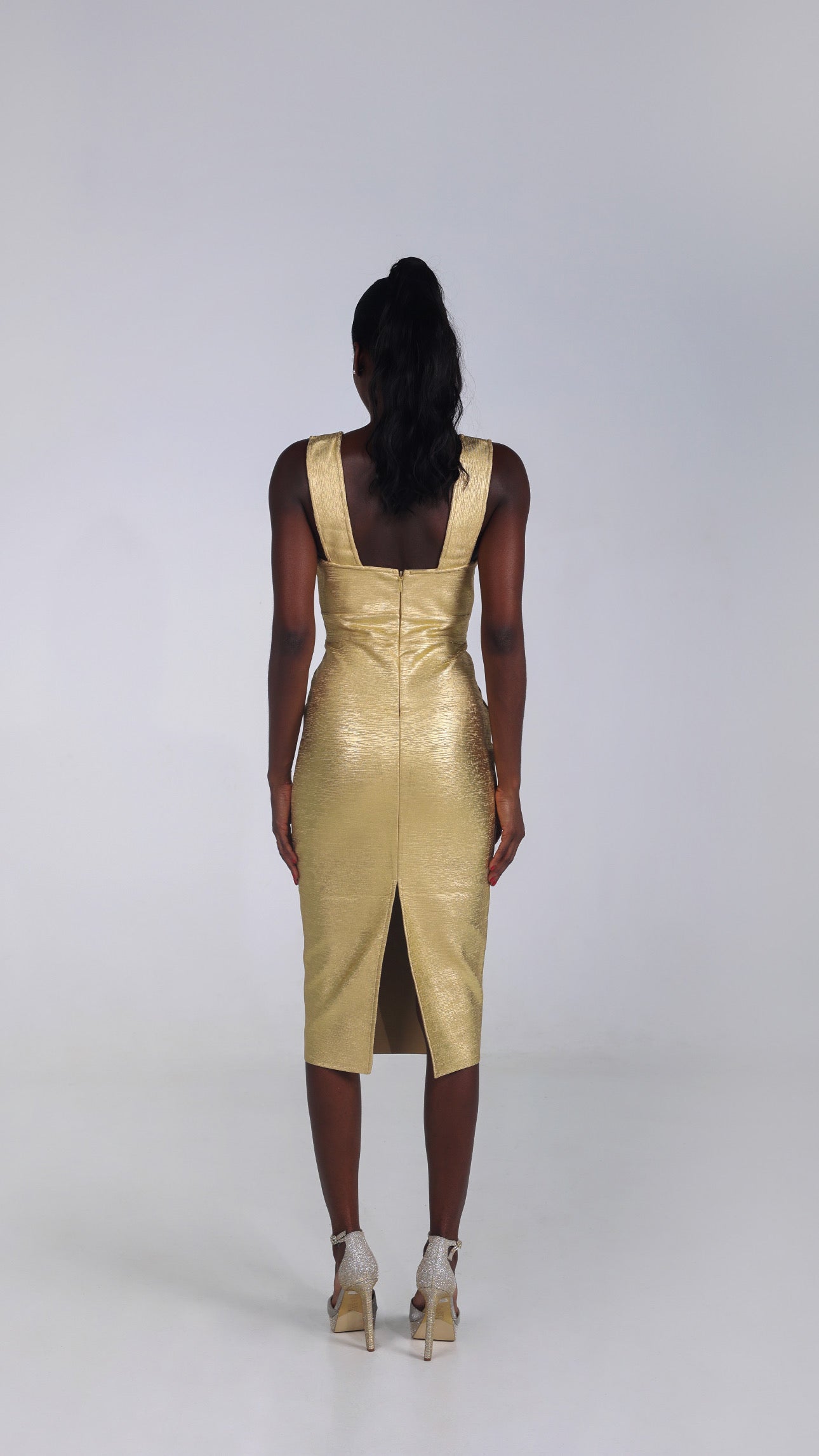 ANN METALLIC MIDI BANDAGE DRESS