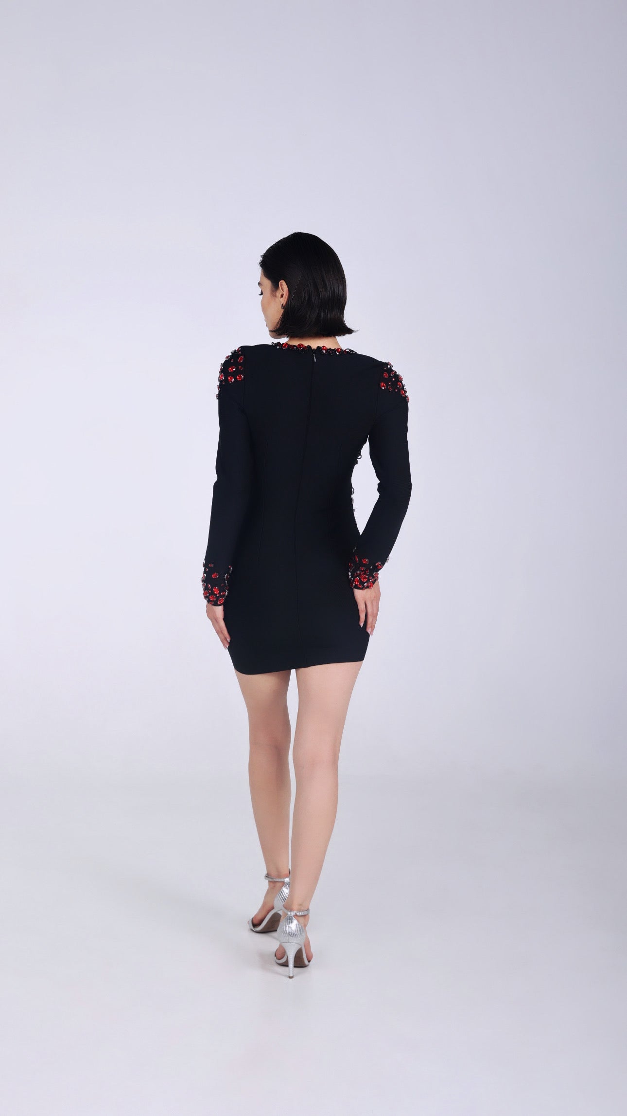 CRYSTAL DESIGN LONG SLEEVE BANDAGE DRESS