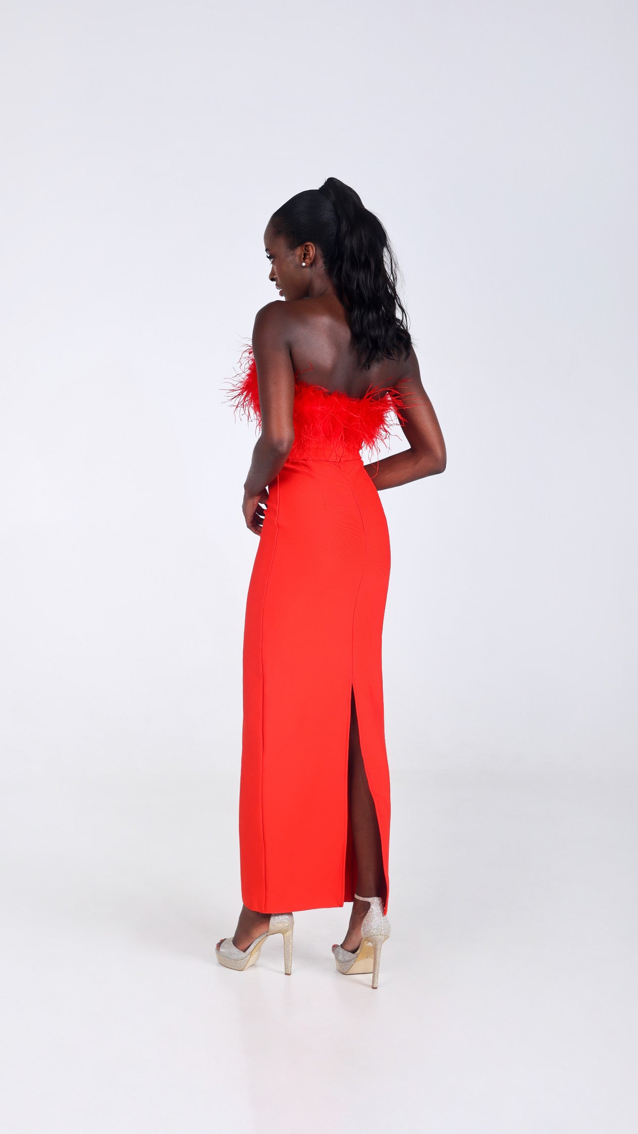 TINA RED MIDI BANDAGE DRESS