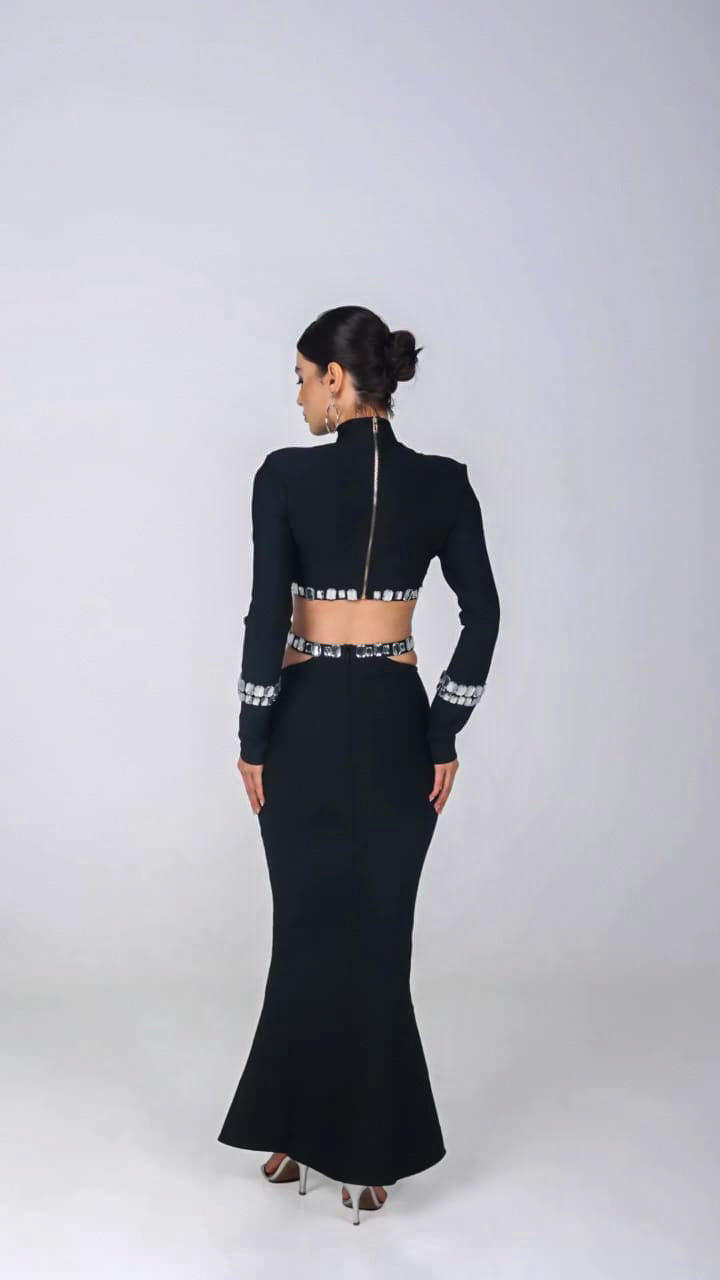 CHRIS RHINESTONE BLACK BANDAGE SET