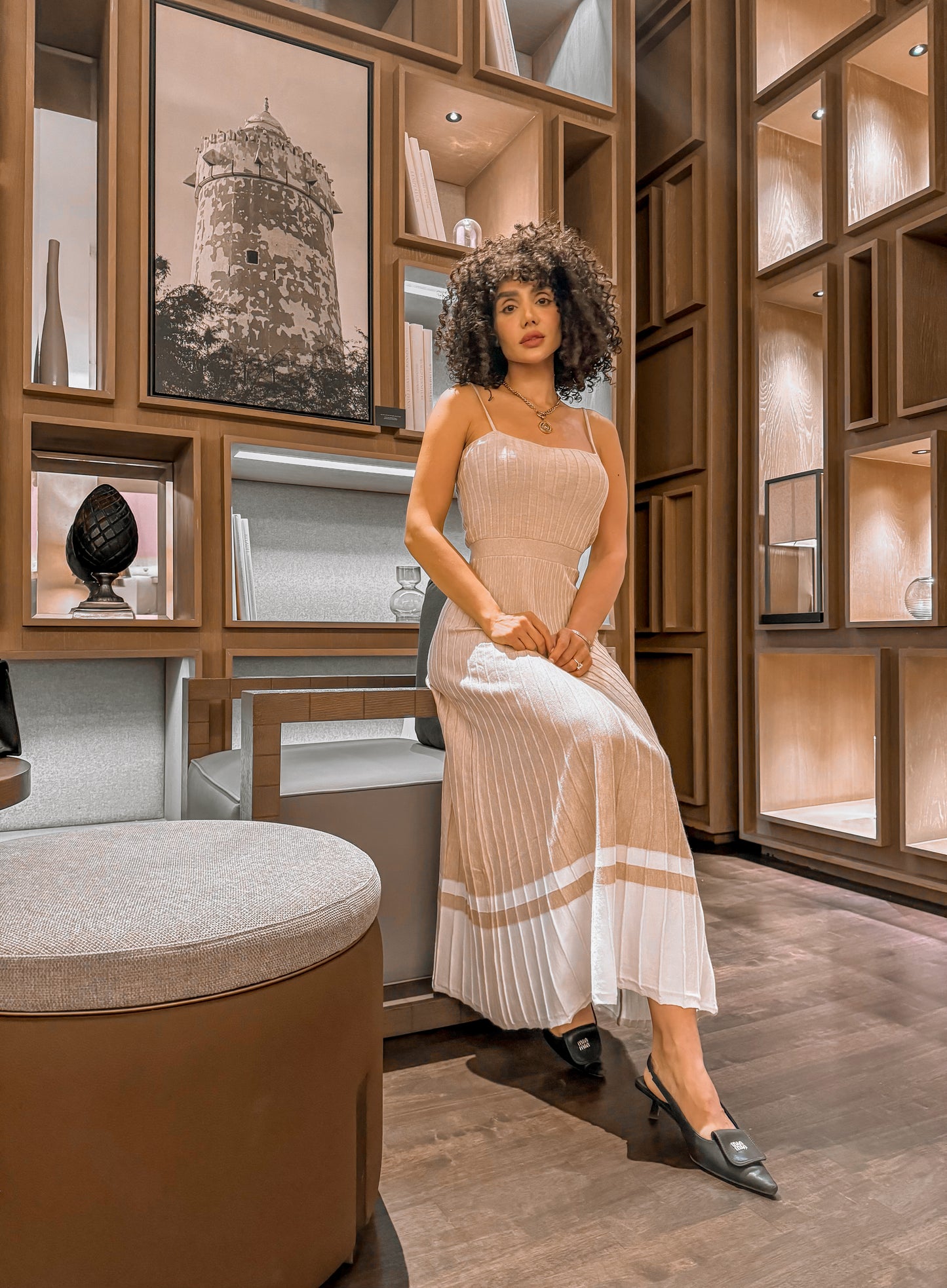 SOFIA MIDI DRESS - BEIGE.