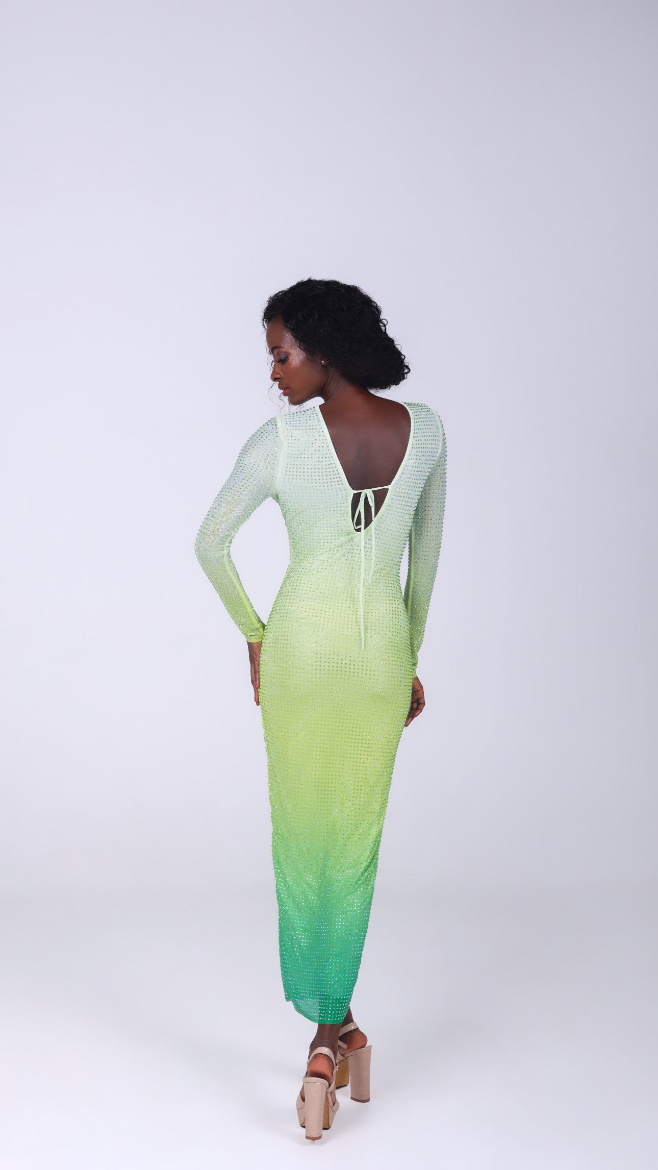 JASMIN LONG SLEEVE GRADIENT MESH RHINESTONE DRESS