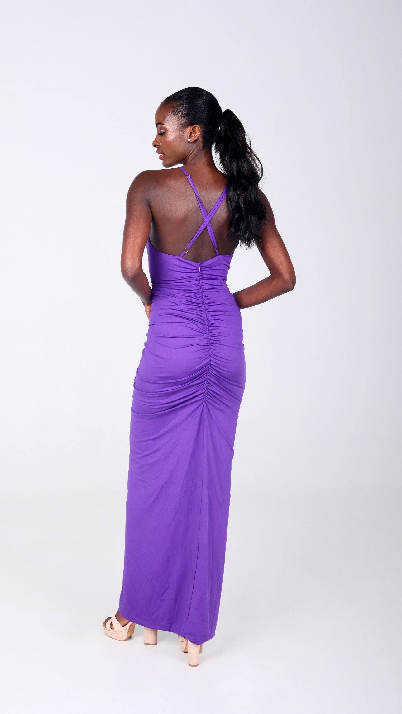 JENNY PURPLE STRAPPY DEEP V BACKLESS MAXI DRESS