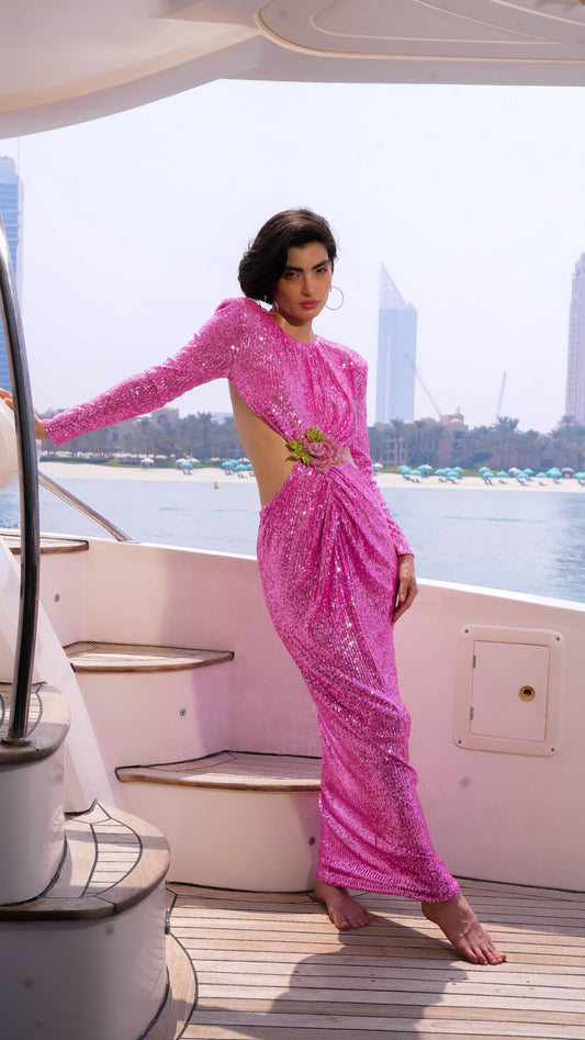 BLING SEQUINS ROSE PINK DRESS
