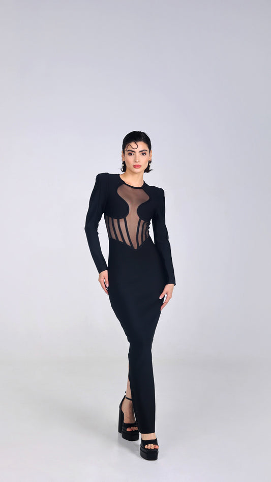 ZEE LONG BANDAGE EVENING DRESS.